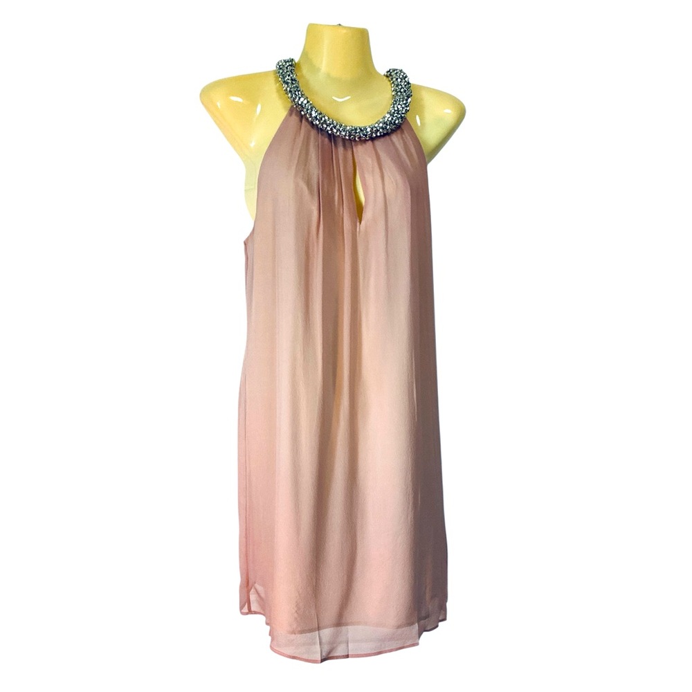 Diane Von Furstenberg Lainey Silk Cocktail Dress Silver Jewel Neck Blush Pink Sm